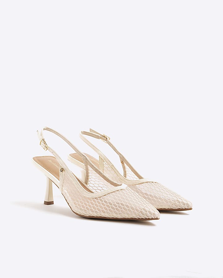 Cream Mesh Court Heeled Shoes