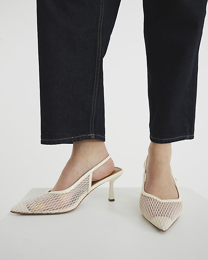 Cream Mesh Court Heeled Shoes