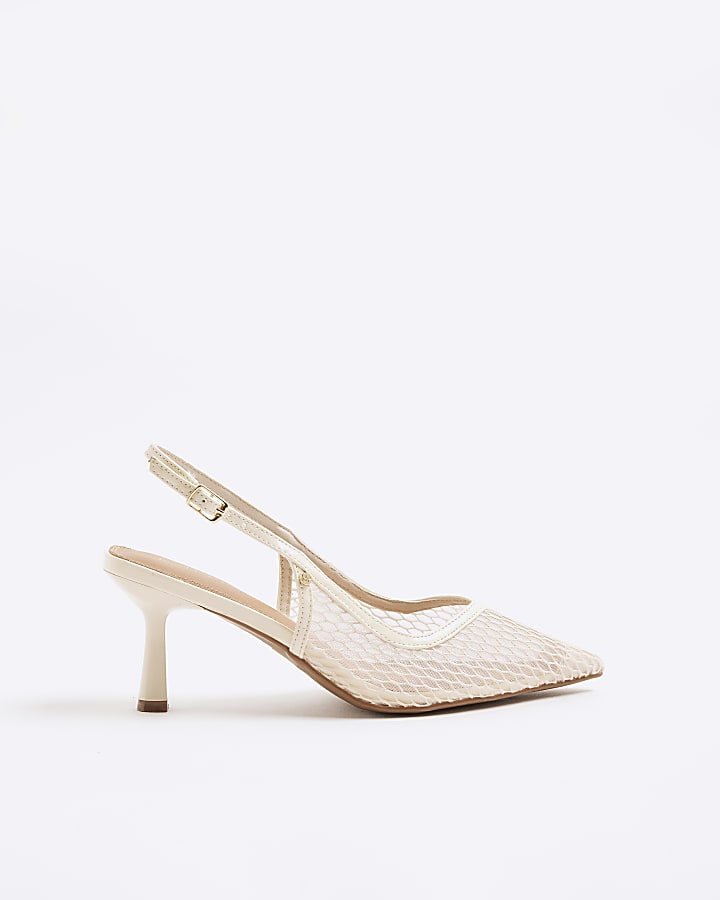 Cream Mesh Court Heeled Shoes