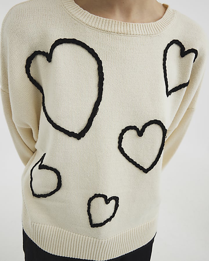 Cream Knitted Heart Jumper