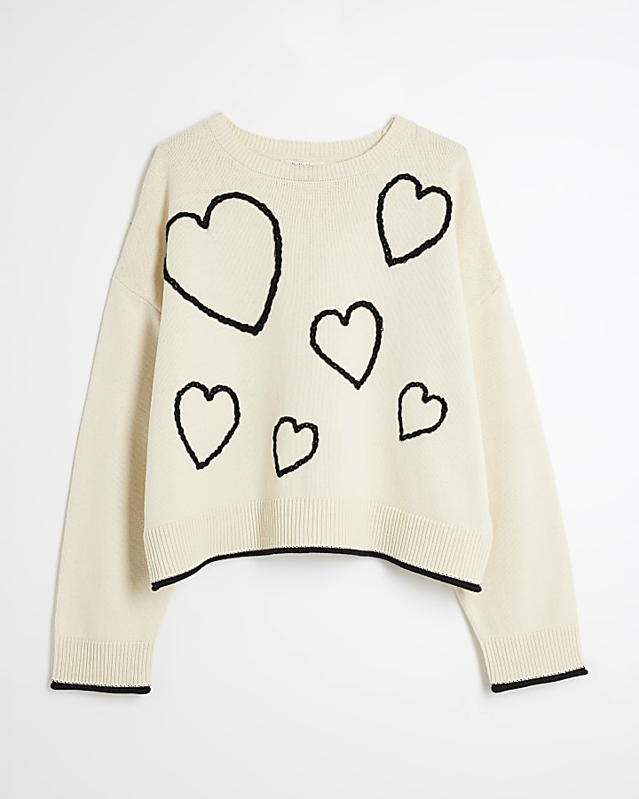 Cream Knitted Heart Jumper