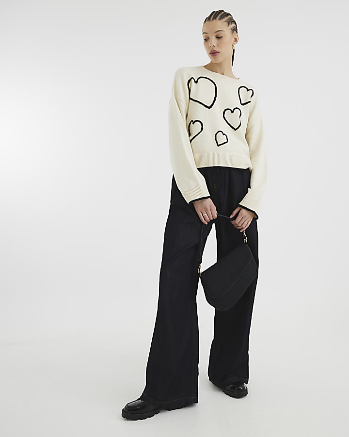 Cream Knitted Heart Jumper