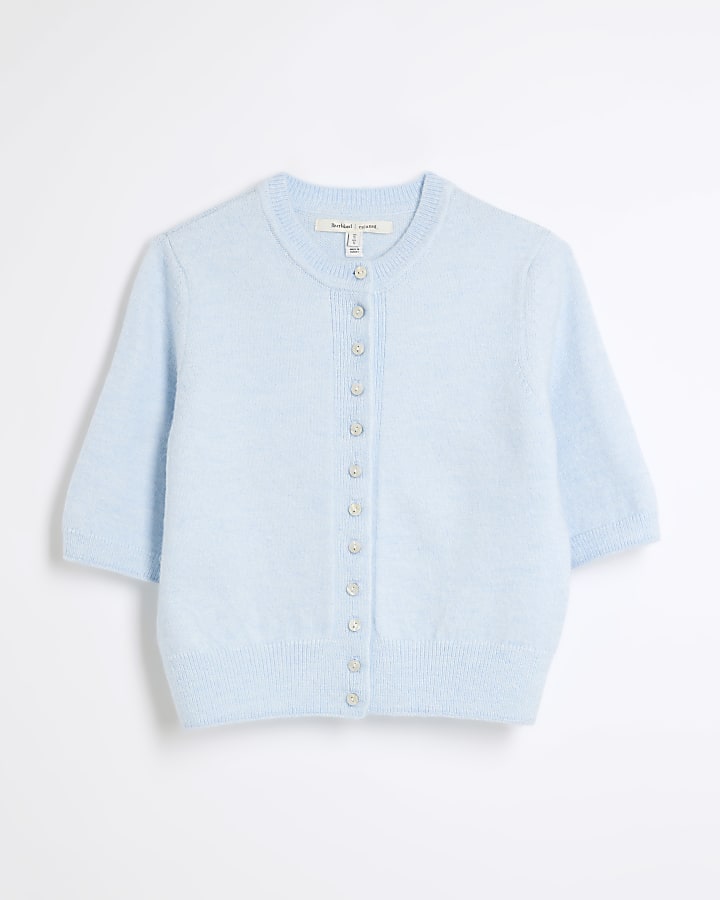 Blue Short Sleeve Button Cardigan