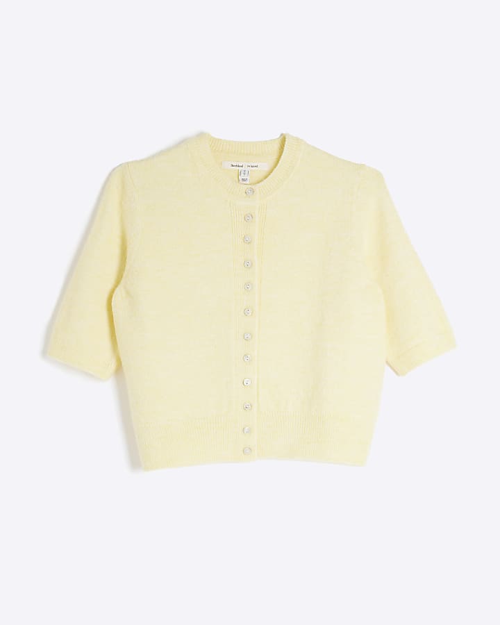 Yellow Short Sleeve Button Cardigan