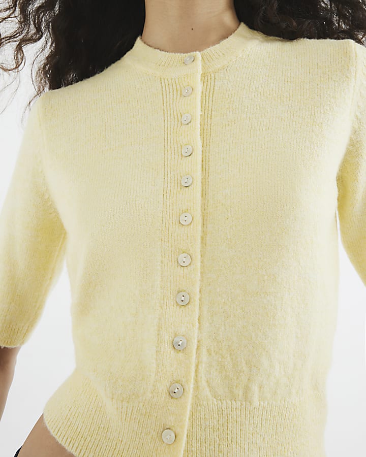 Yellow Short Sleeve Button Cardigan