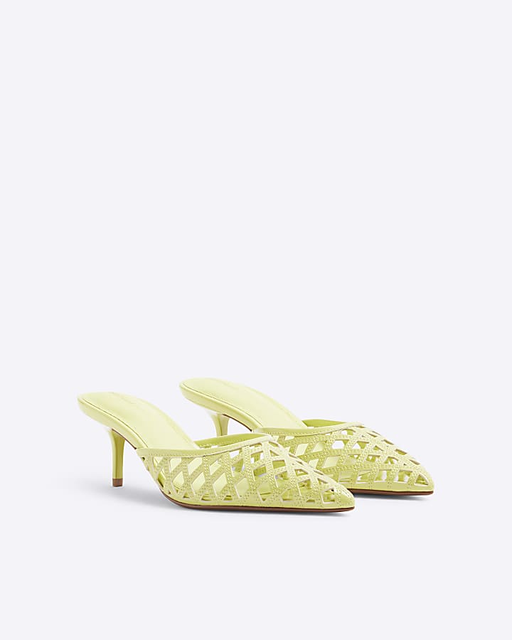 Green Lattice Mule Court Heels