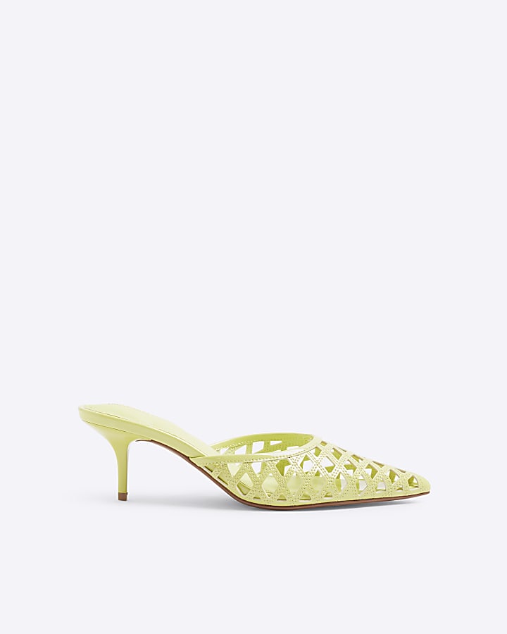 Green Lattice Mule Court Heels