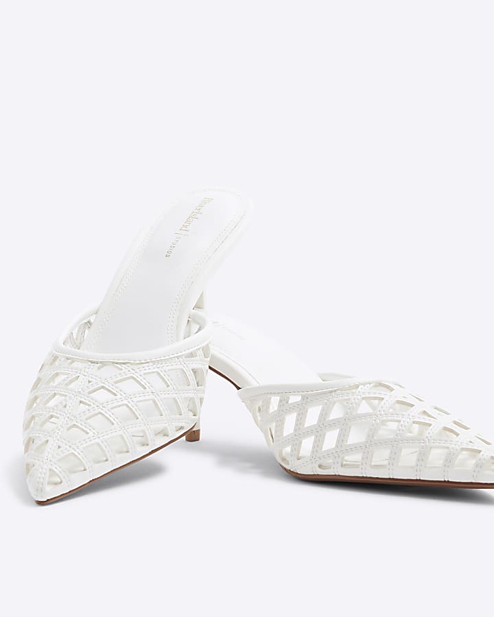 White Lattice Mule Court Heels