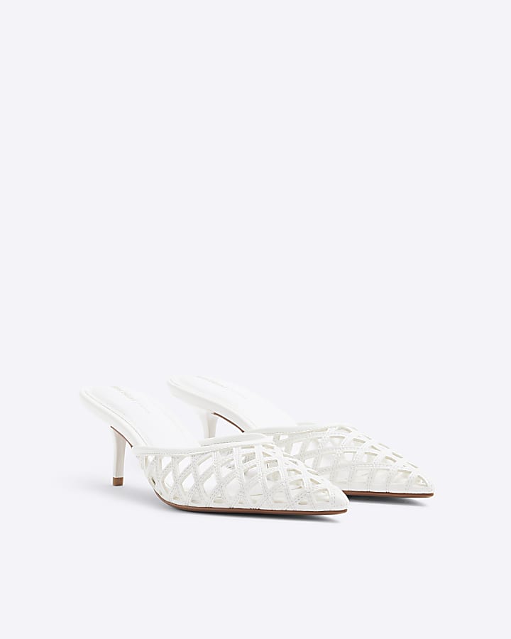 White Lattice Mule Court Heels