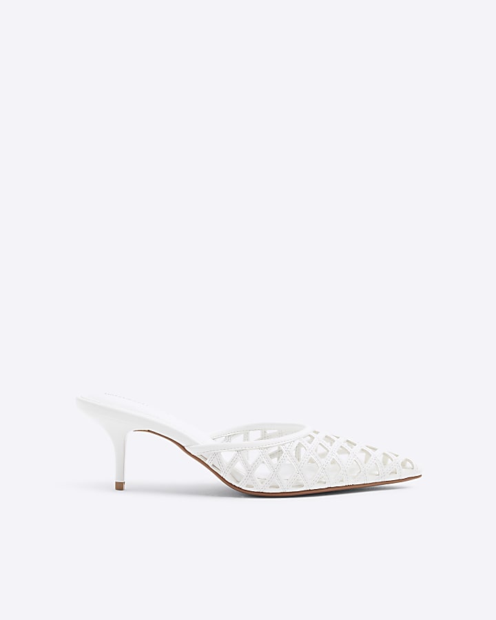 White Lattice Mule Court Heels