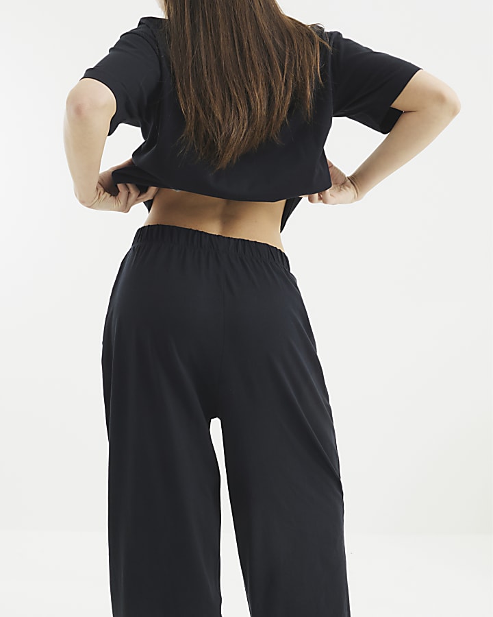 Black Top and Wide Leg Trousers set