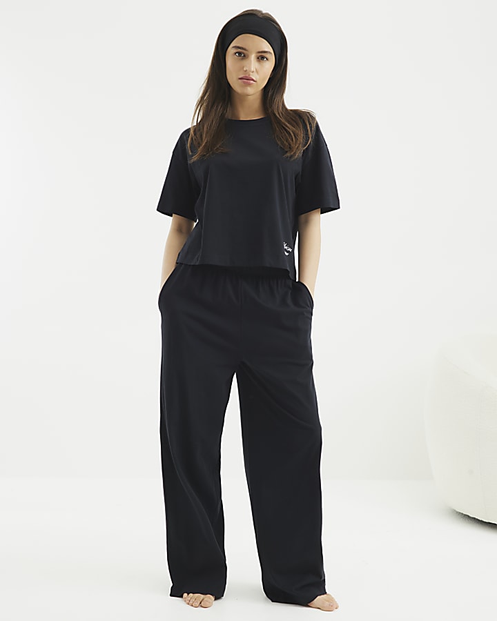 Black Top and Wide Leg Trousers set