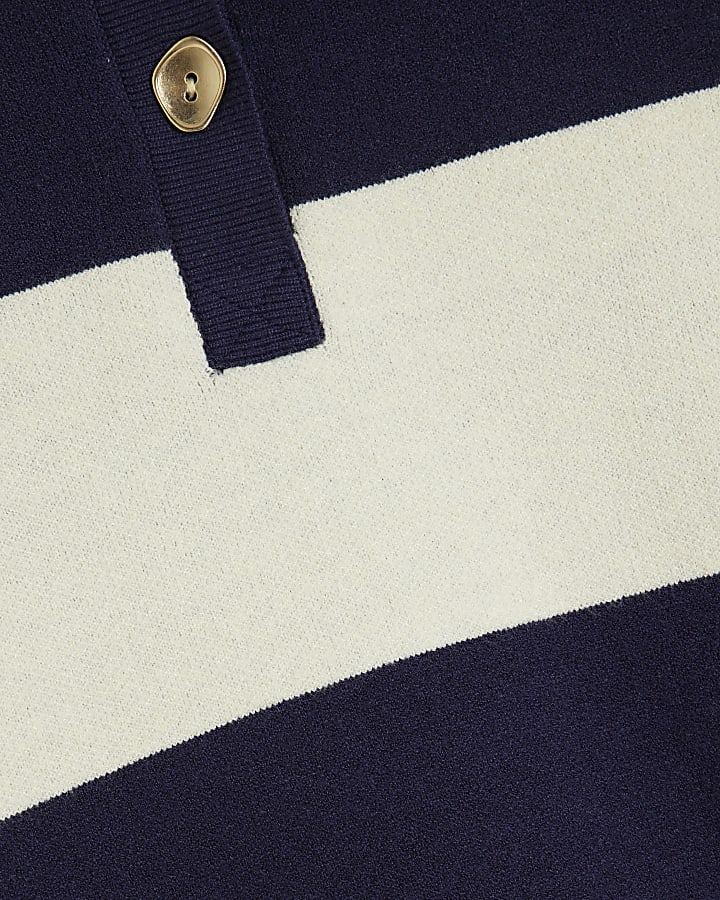 Navy Cropped Stripe Polo Shirt