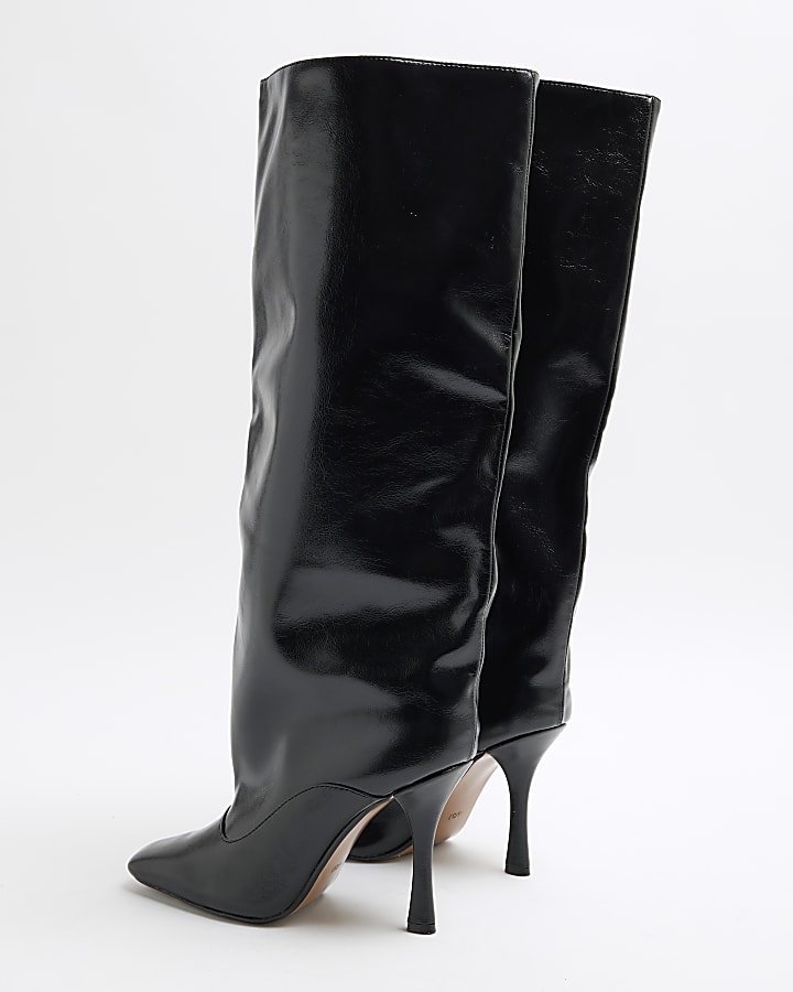 Black Square Toe High Leg Boots