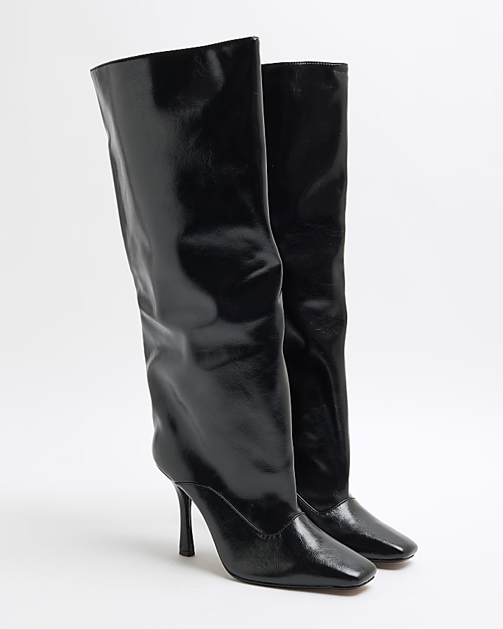 Black Square Toe High Leg Boots