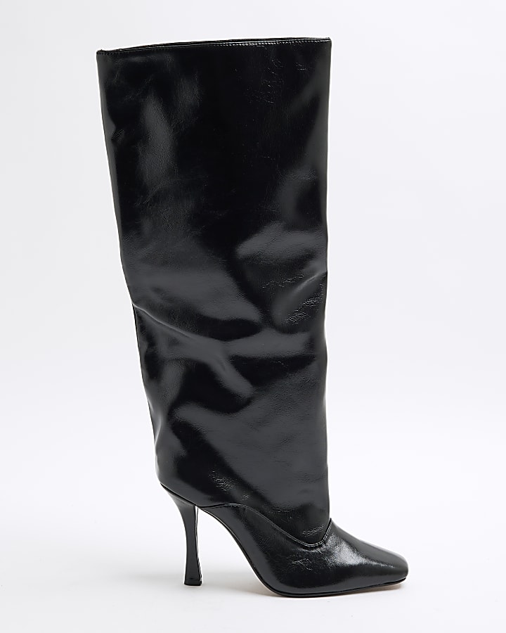 Black Square Toe High Leg Boots