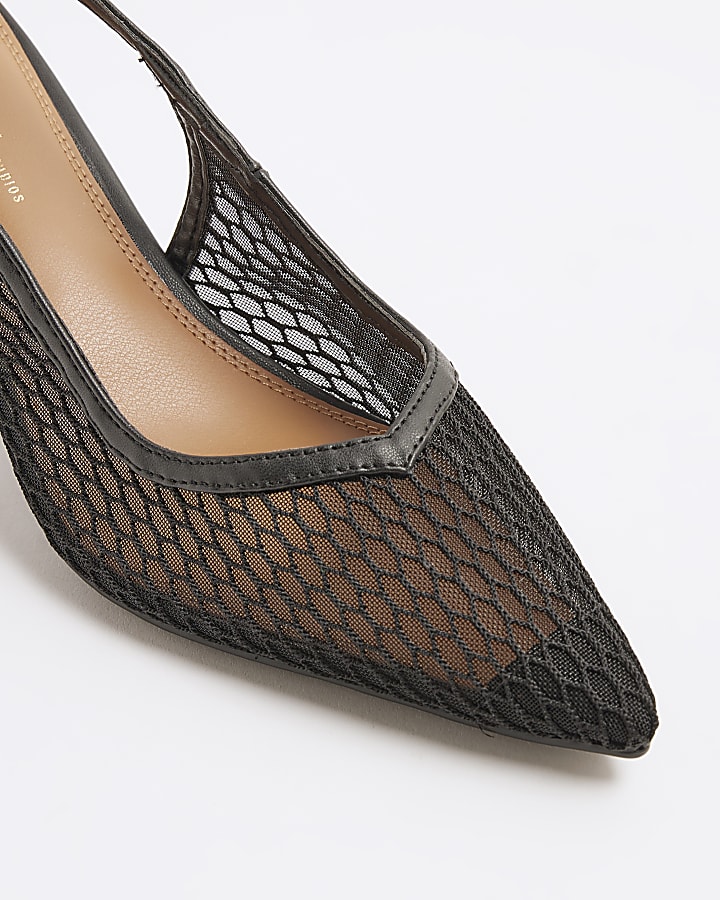 Black Mesh Court Heeled Shoes