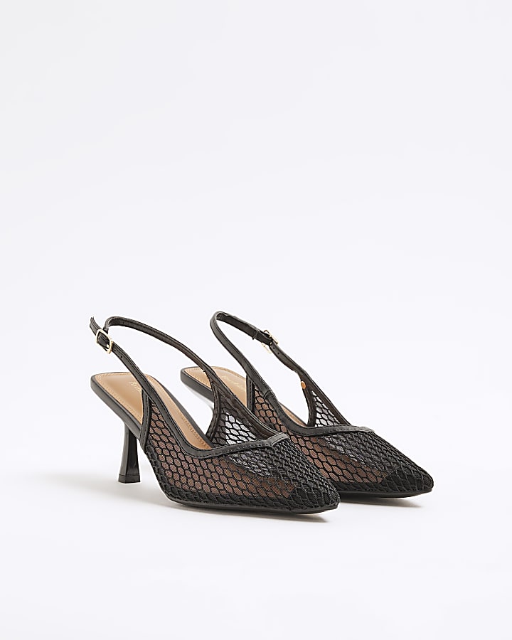 Black Mesh Court Heeled Shoes