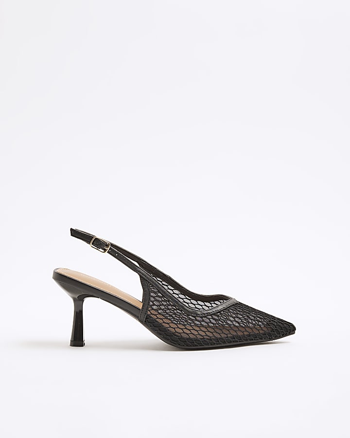 Black Mesh Court Heeled Shoes