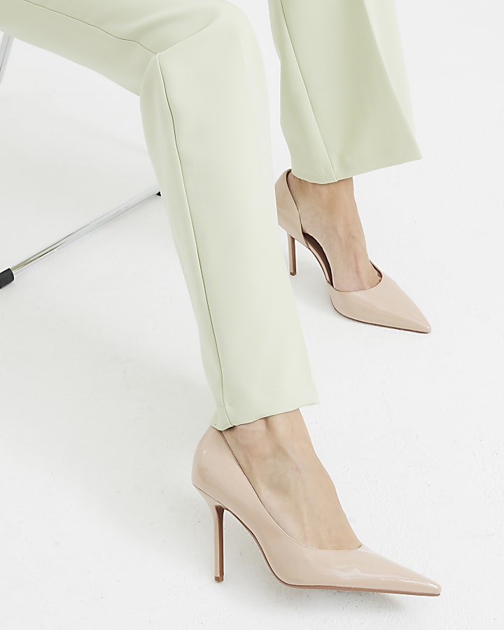 Beige Faux Leather Court Shoes