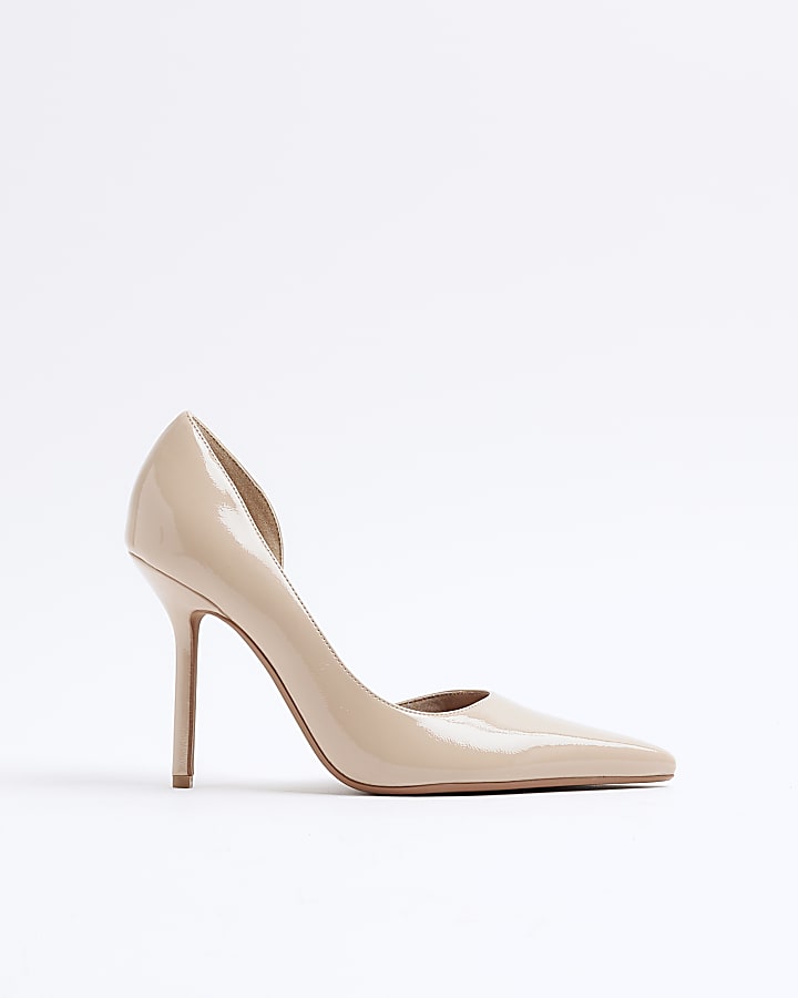 Beige Faux Leather Court Shoes