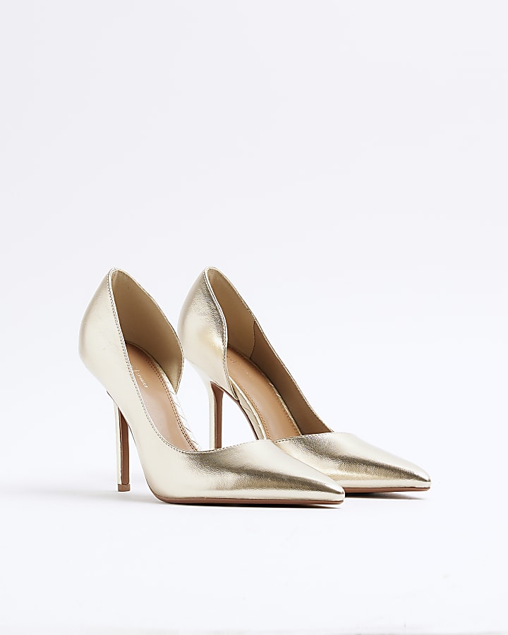 Gold Pointed Toe Court Heels