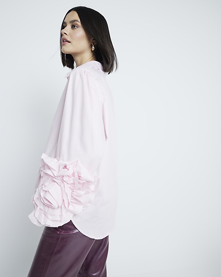 Pink Long Sleeved Corsage Shirt