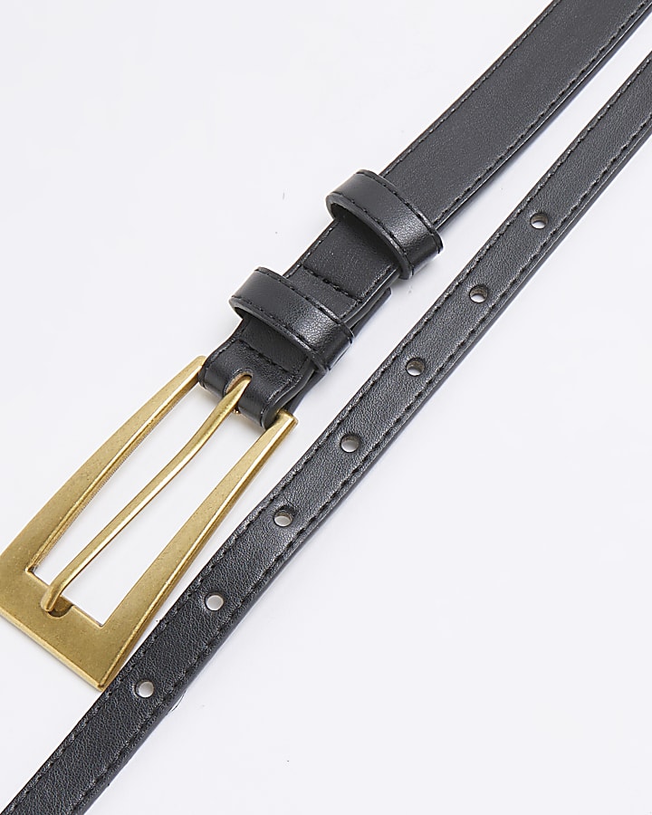 Black Faux Leather Double Buckle Belt