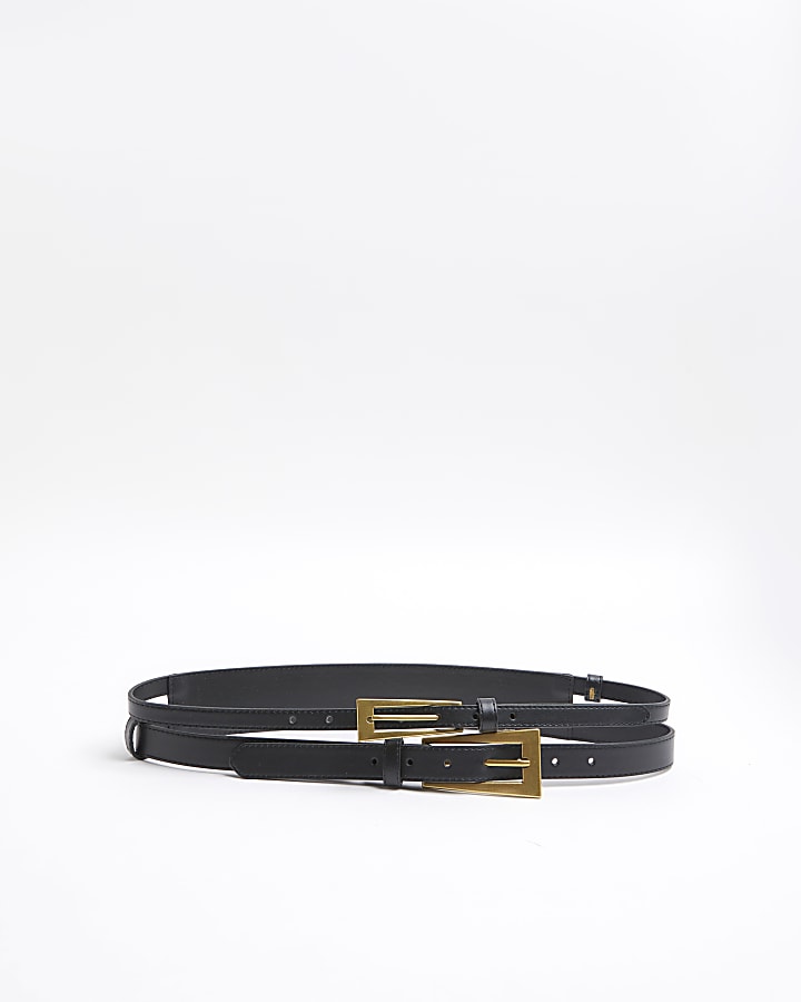 Black Faux Leather Double Buckle Belt