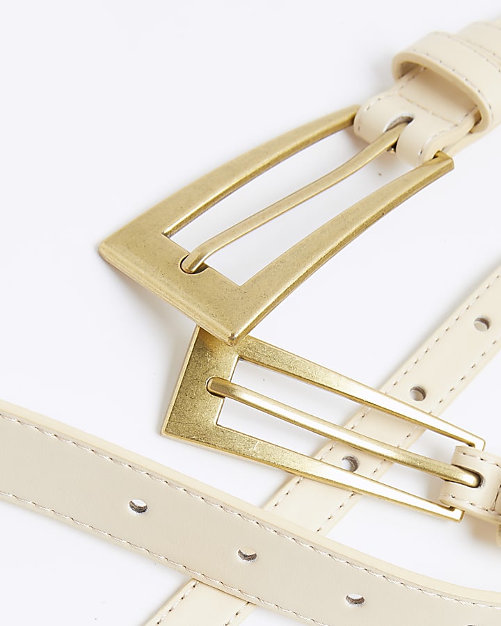 Yellow Faux Leather Double Buckle Belt