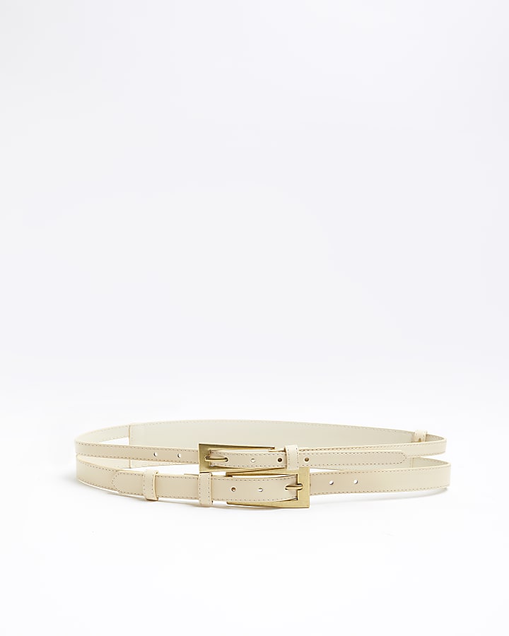 Yellow Faux Leather Double Buckle Belt