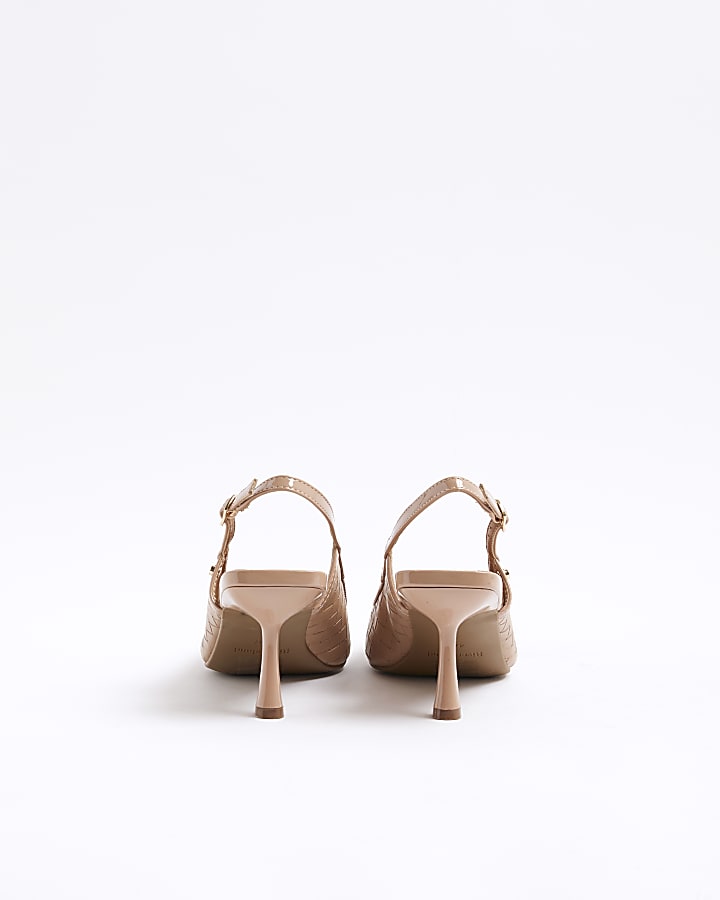 Beige Weave Court Heeled Shoes