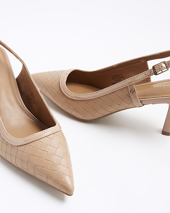 Beige Weave Court Heeled Shoes