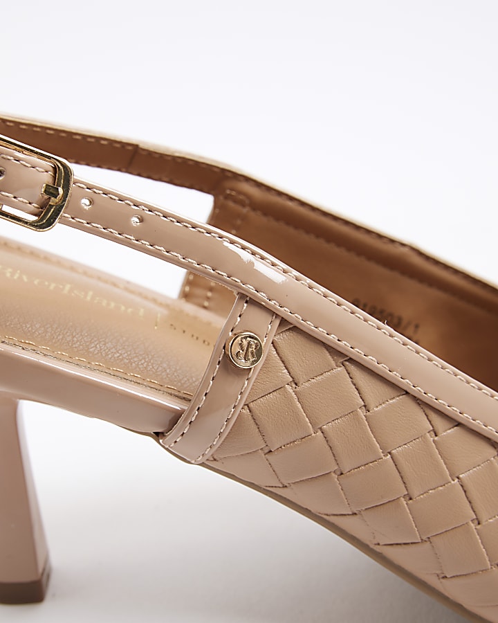 Beige Weave Court Heeled Shoes