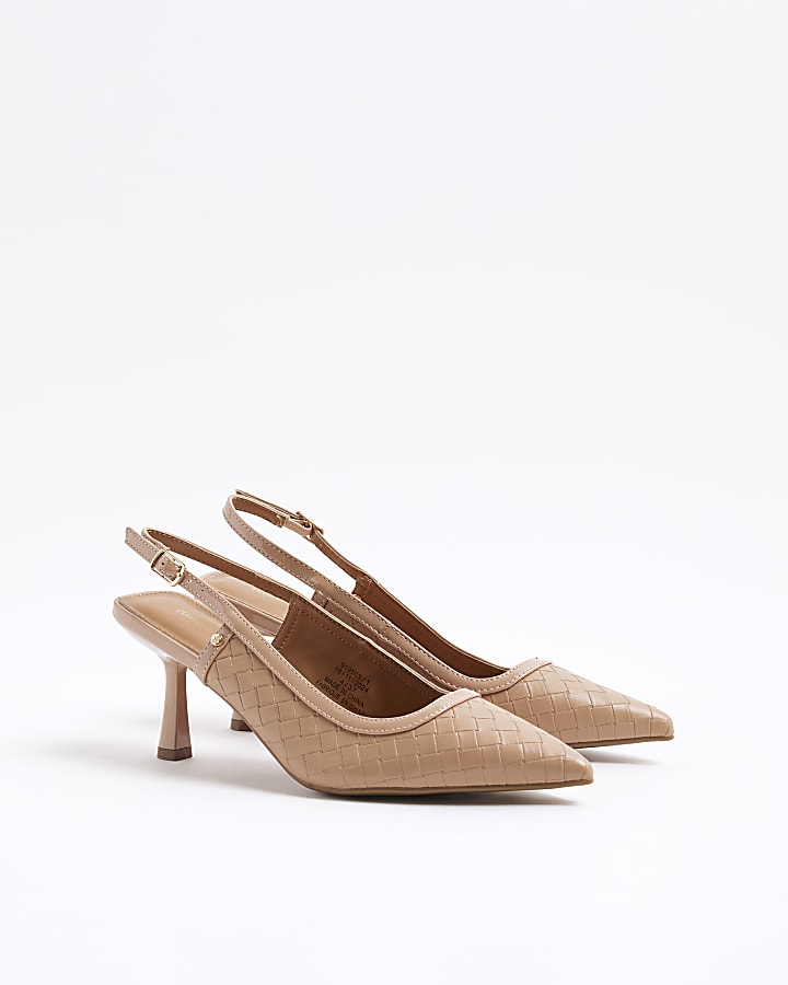 Beige Weave Court Heeled Shoes