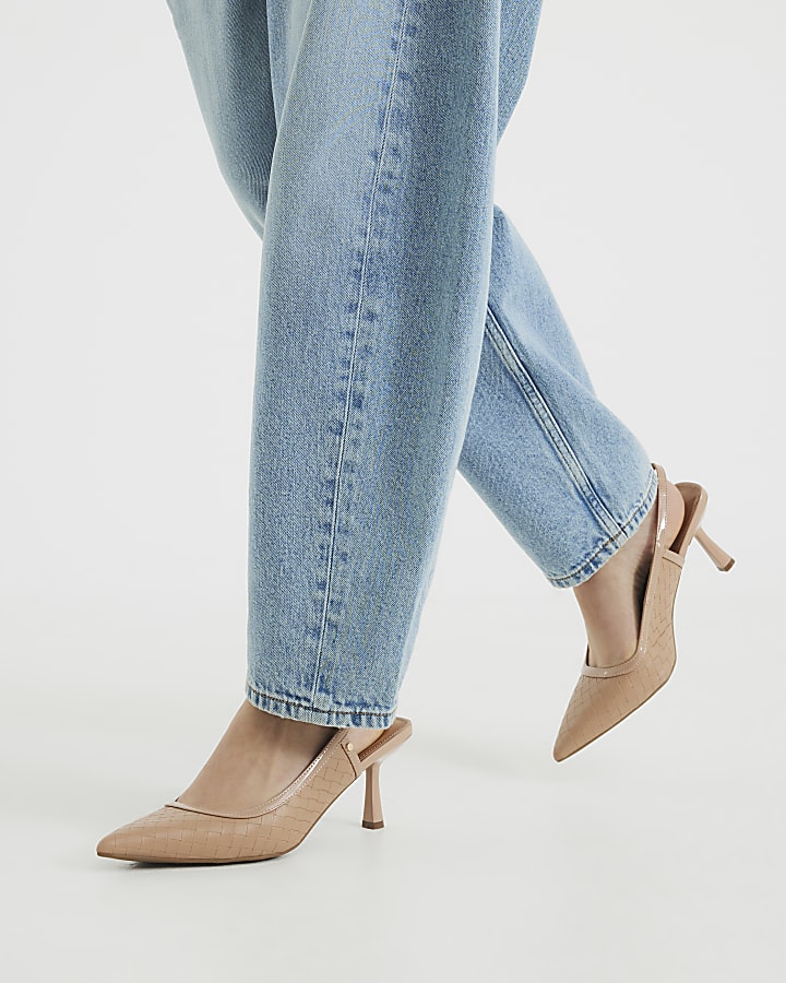 Beige Weave Court Heeled Shoes