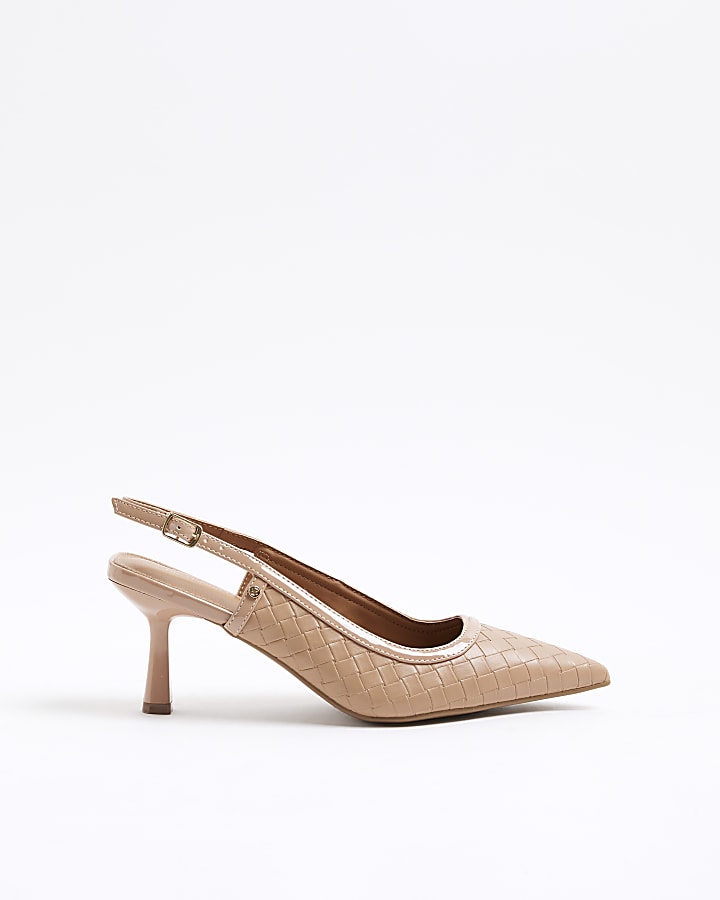 Beige Weave Court Heeled Shoes