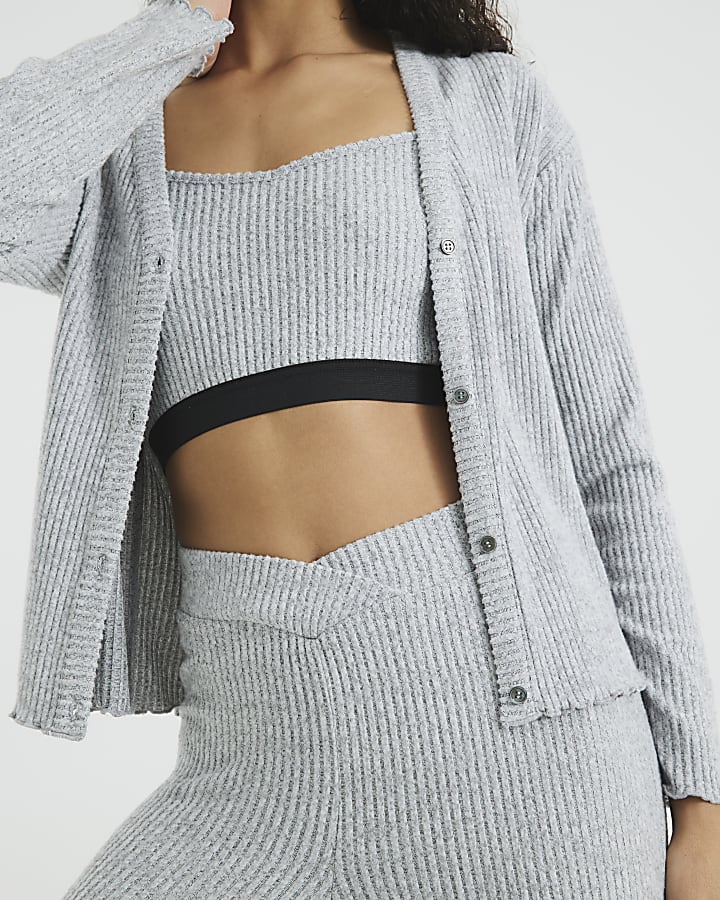 Grey Ribbed Loungewear 3 Piece Set