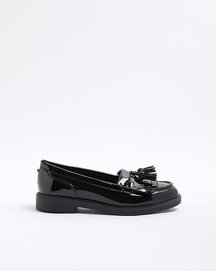 Black Wide Fit Tassel Patent Loafers