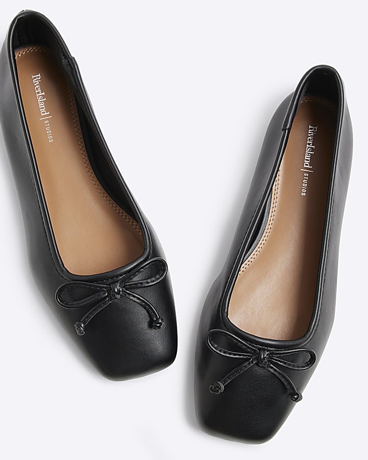 Black Square Toe Ballet Pumps