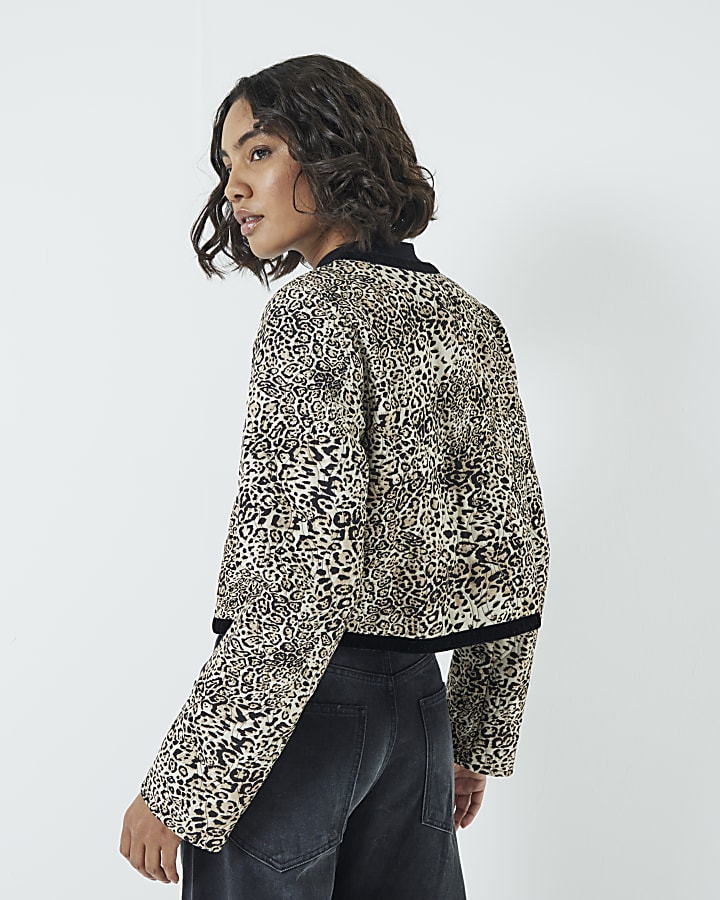 Beige Long Sleeve Tie Leopard Jacket