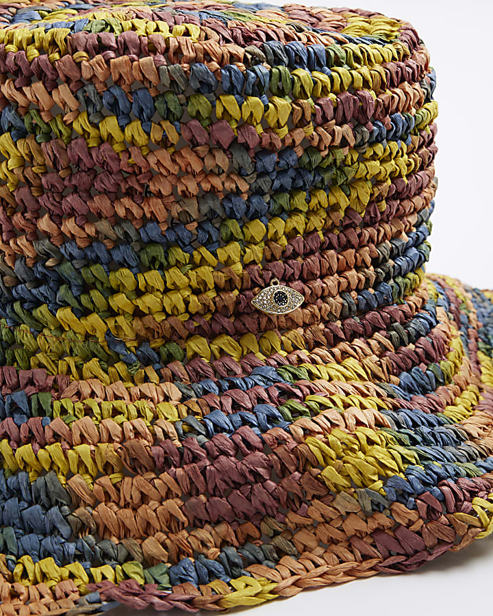 Multi Colour Straw Bucket Hat