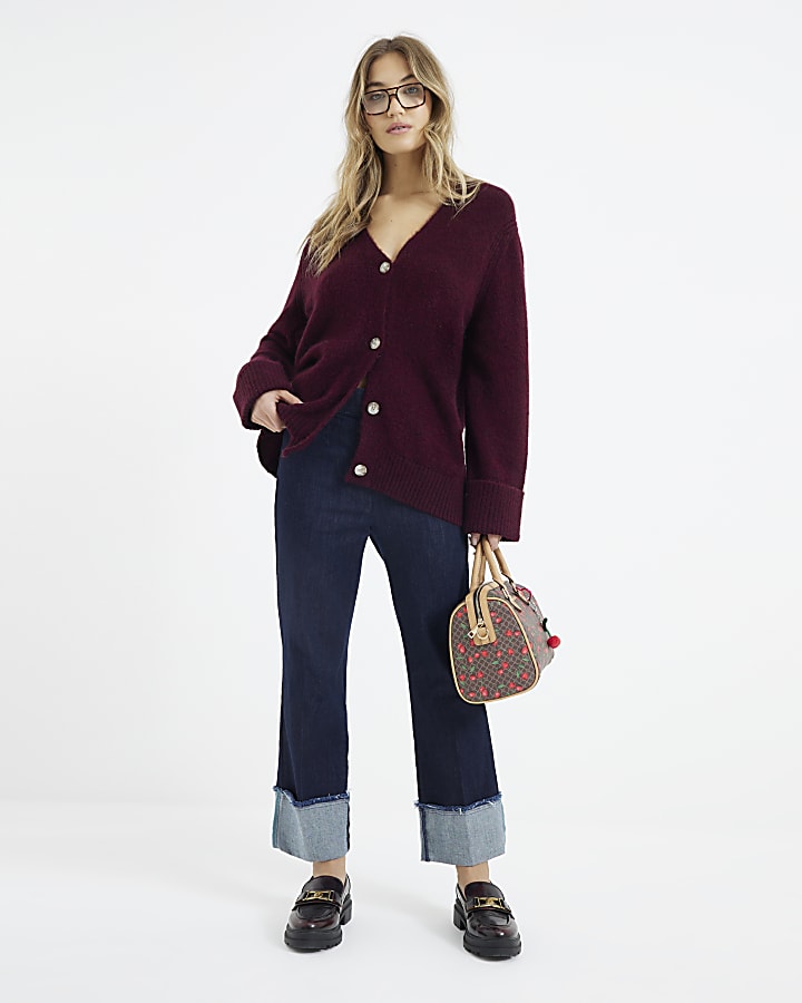 Red Mid Length Buttoned Cardigan