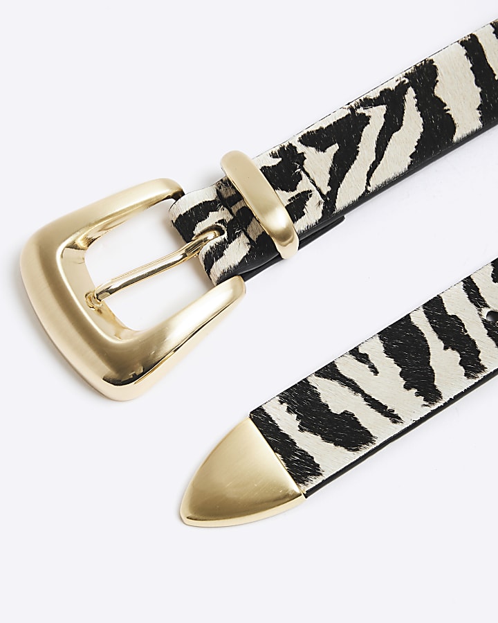 White Square Buckle Zebra Belt