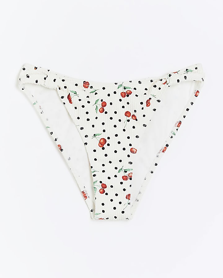 White Cherry Textured Knot Bikini Bottoms