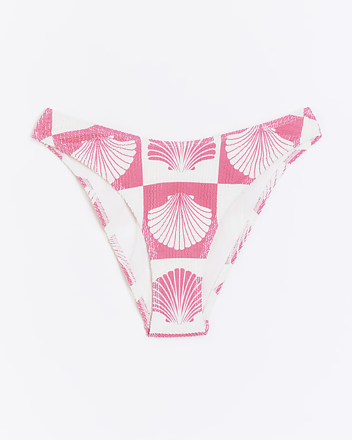 Pink Shell Printed Textured Bikini Bottoms