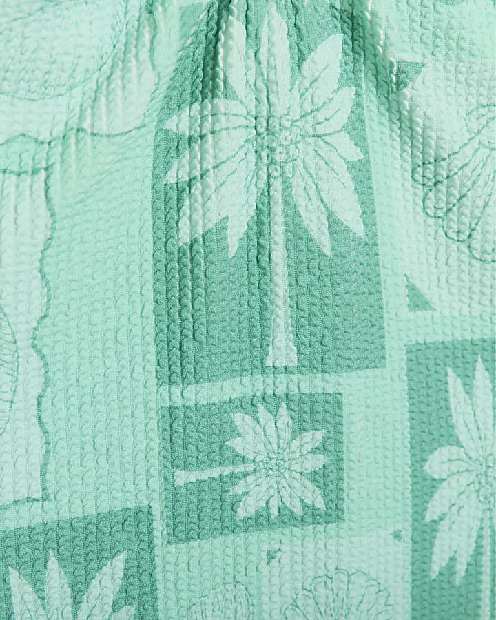 Green Palm Print Textured Swimsuit