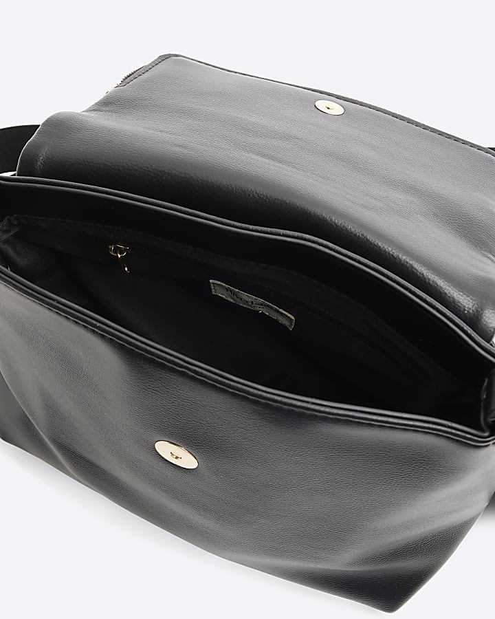 Black Faux Leather Zipped Messenger Bag