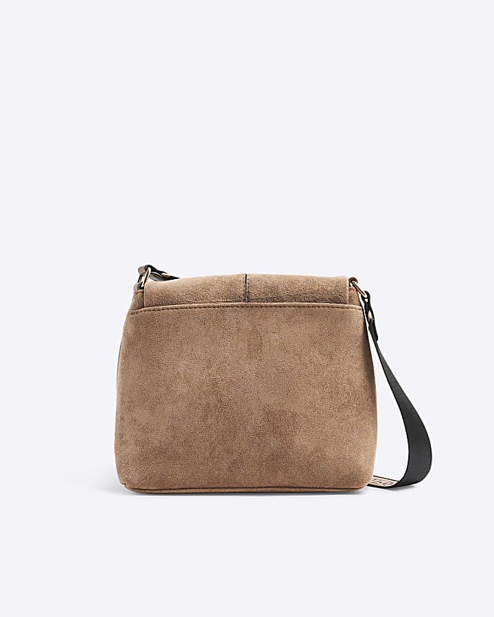 Beige Faux Suede Zipped Messenger Bag