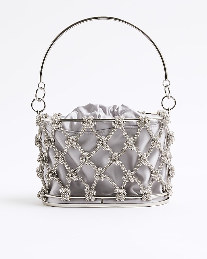 Silver Diamante Metal Basket Bag